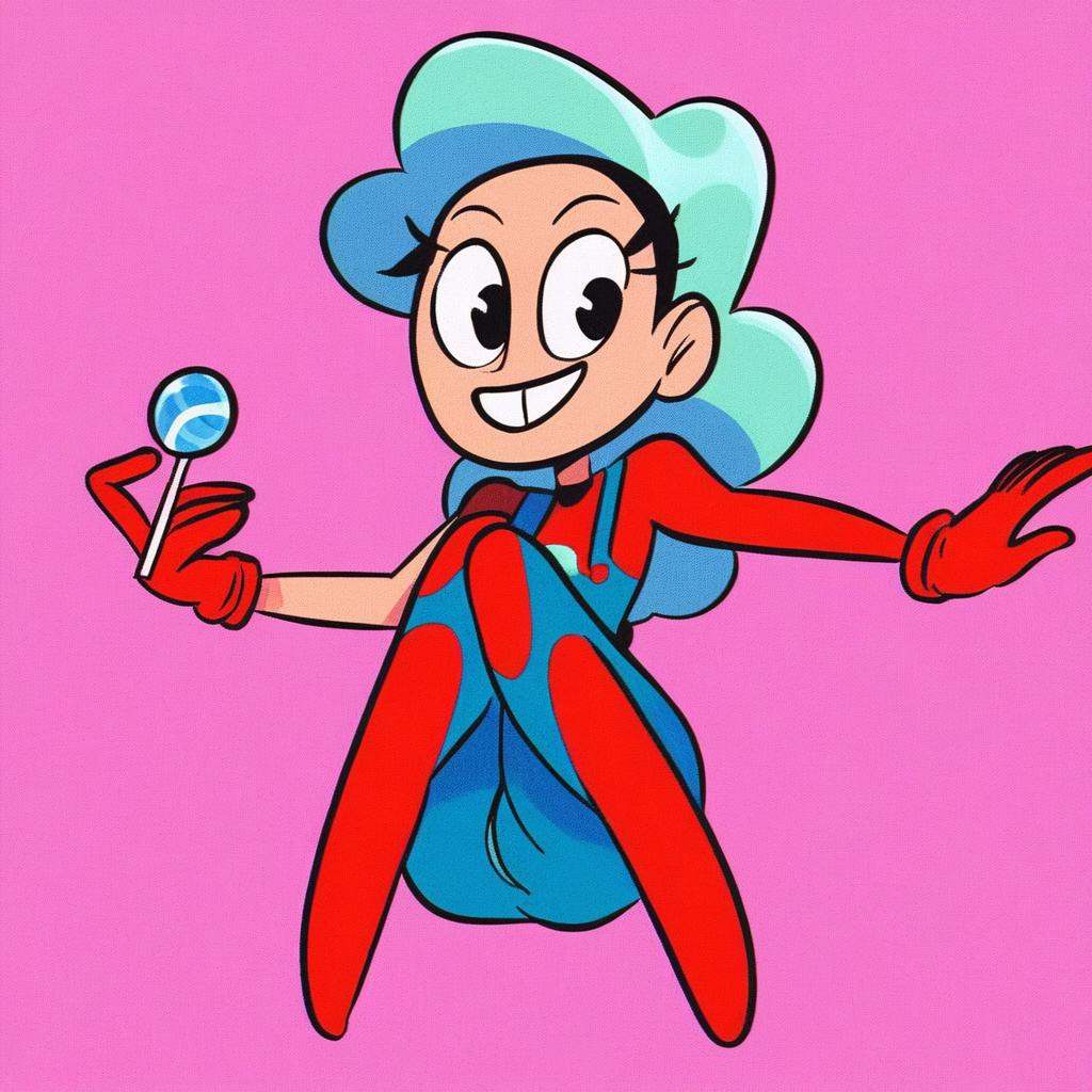 pink background,  overalls,  candy on Tensor.Art
