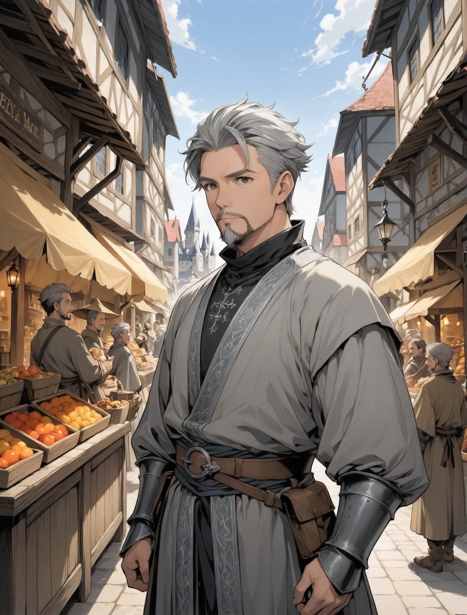 best quality,  masterpiece,  a medieval castle town's market square on Tensor.Art