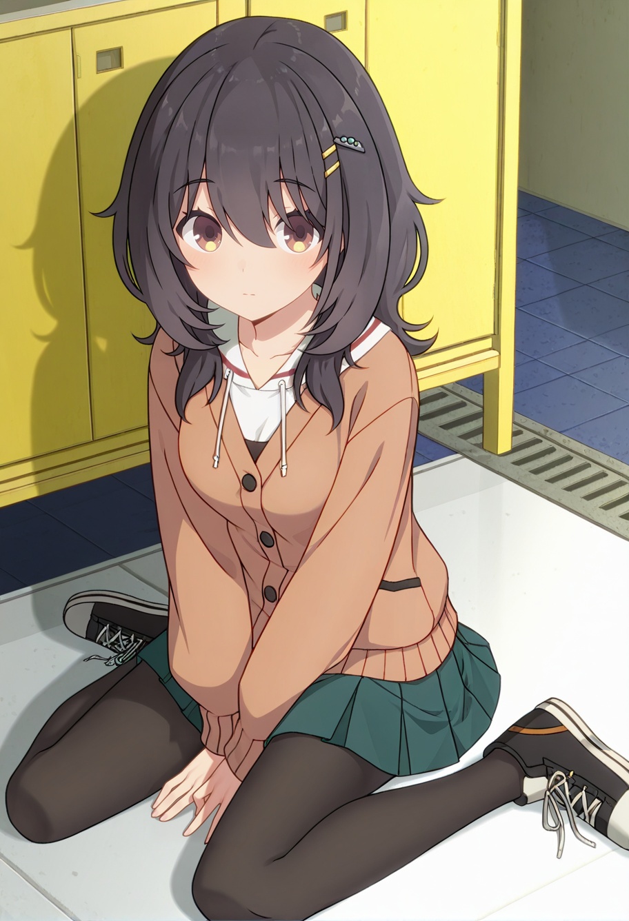Mako KAWAI,  black pantyhose,  pleated skirt by wiehhg_37 on Tensor.Art