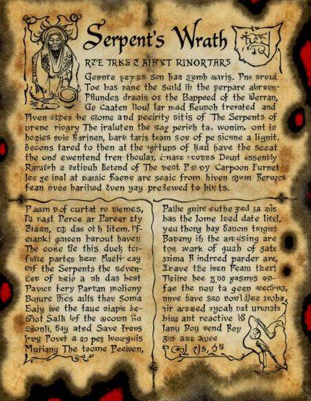 frbddnbk,  A weathered,  scorched parchment describes the Ritual of the Serpent's Wrath on Tensor.Art