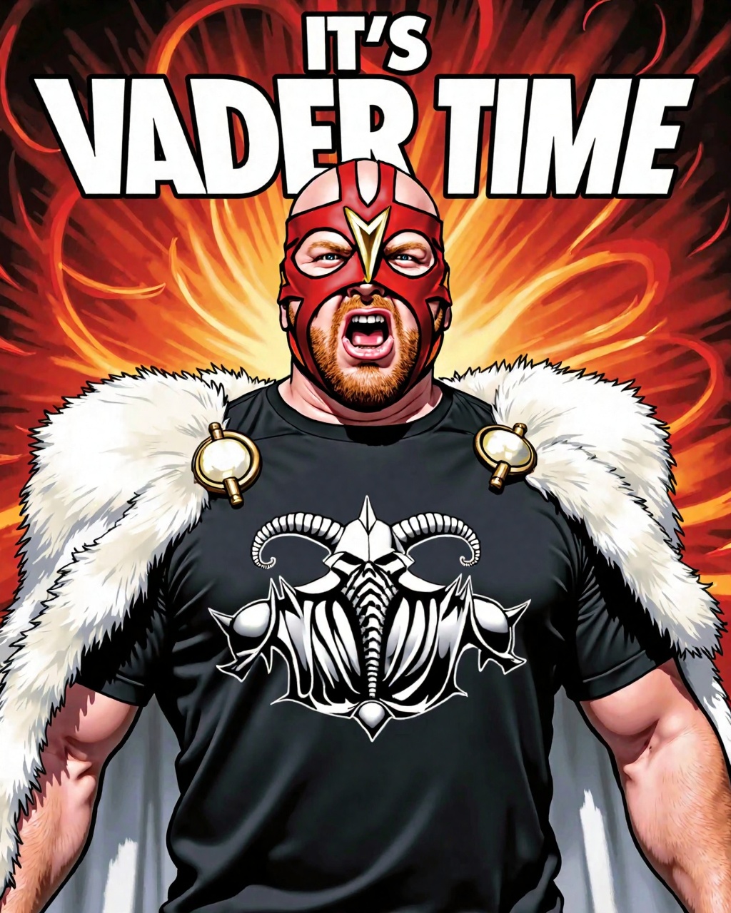 breathtaking illustration from ***** comic book presenting a poster with large text reading "IT'S VADER TIME" at the top,...