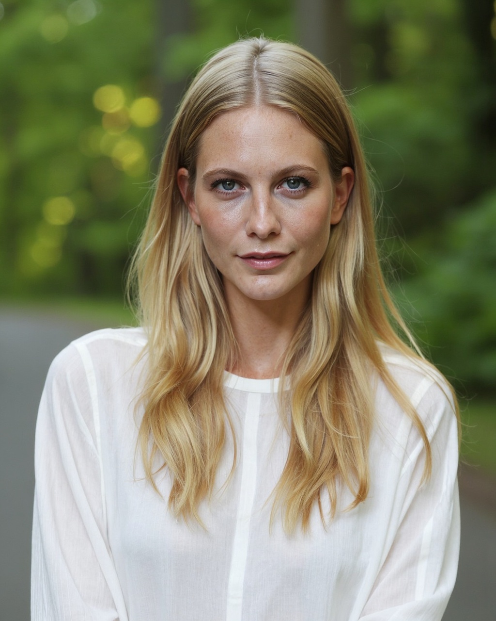 A high-resolution photograph of poppy_delevingne with light skin and straight,  medium-length,  dark blonde hair that is s...