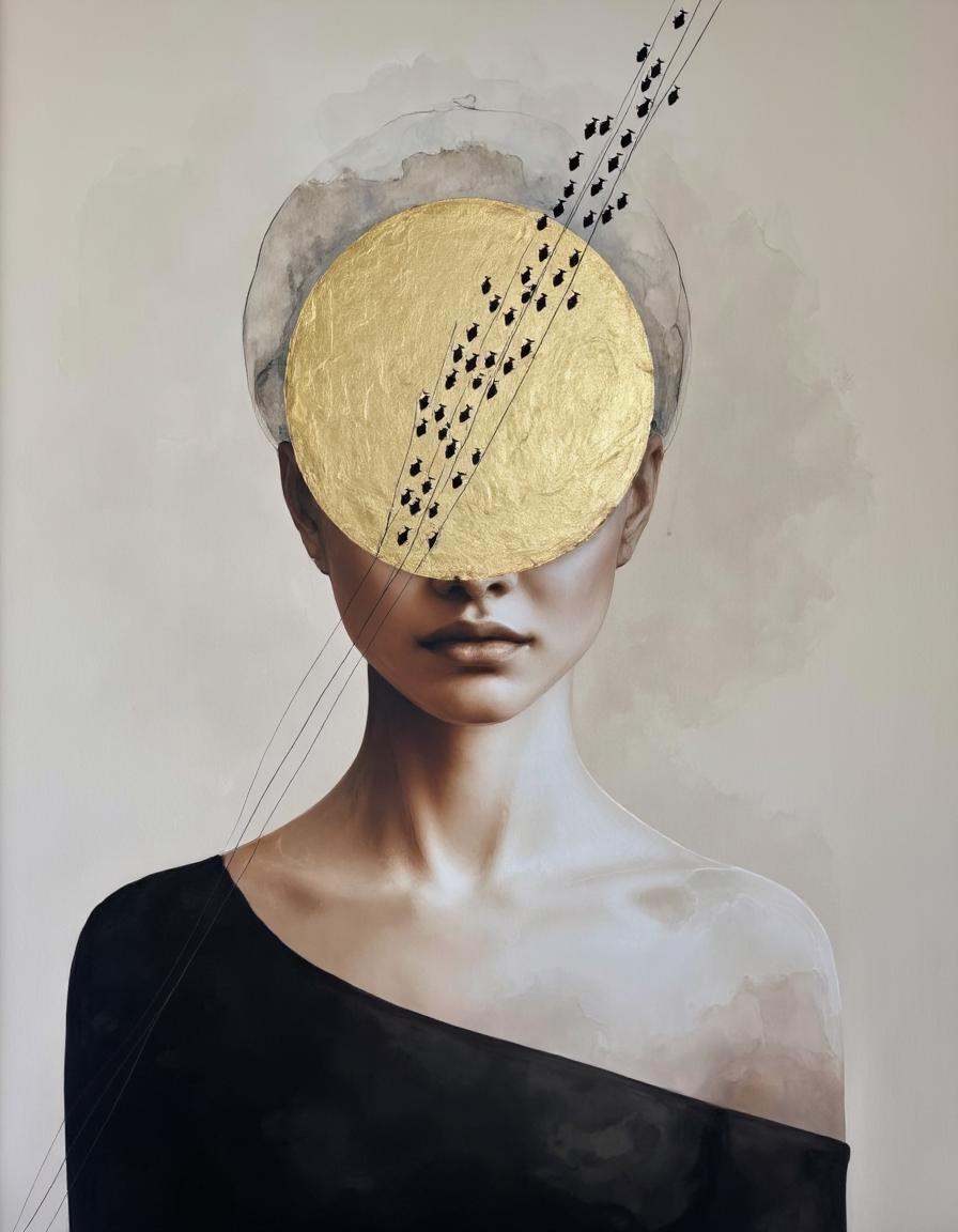 Chris Luha Art. The image is a digital painting in a surreal,  abstract style. It features a stylized portrait of a woman'...