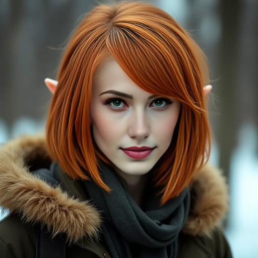 close-up head portrait,  young woman,  bobbed ginger hair on Tensor.Art