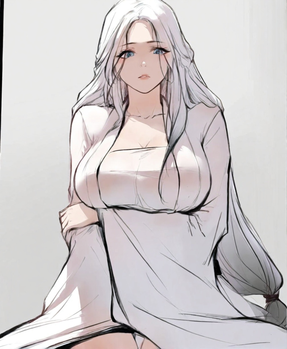 solo,highly detailed,(best quality),((masterpiece)),1girl,simple background,<lora:宁114XL:1>,ning,long hair,blue eyes,white clothes,mature_female,
