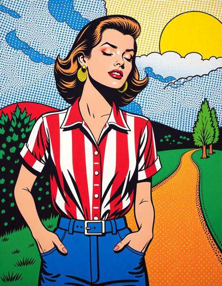 p0p_r0y,  roy lichtenstein art,  This image is a digitally created pop art piece in the style of Roy Lichtenstein on Tenso...