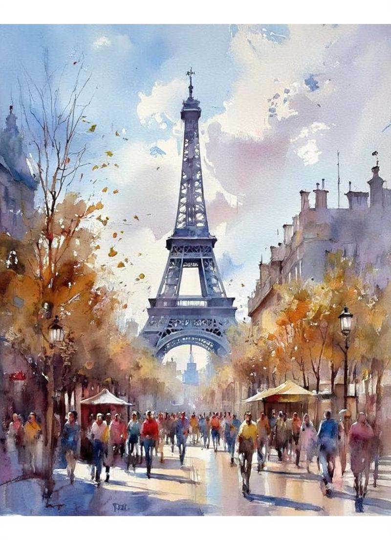 Thomas Schaller,  watercolor style,  Paris street scene on Tensor.Art