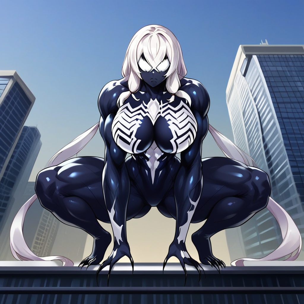 Crouching,  on building roof,  looking down on New York City on Tensor.Art