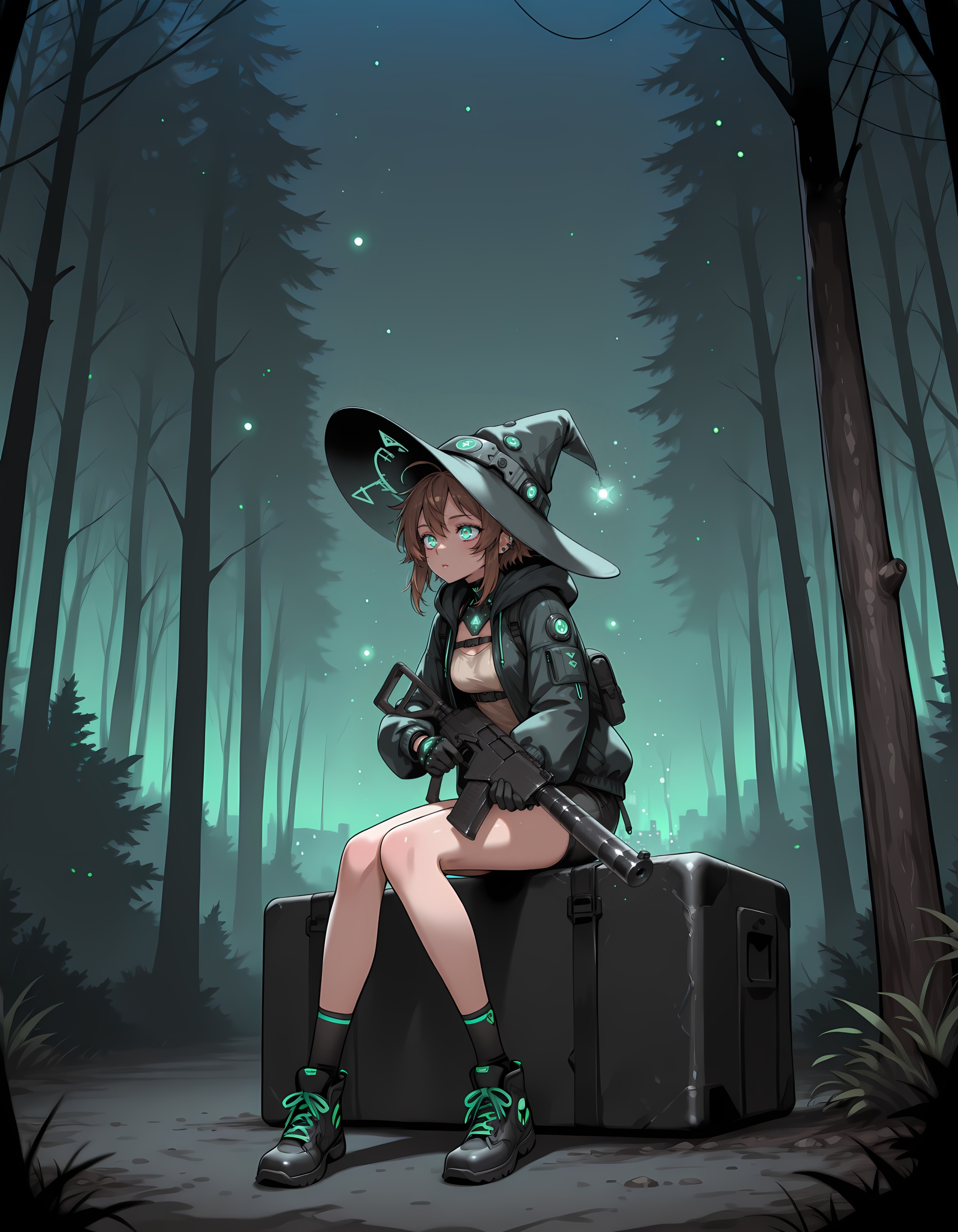 1girl,  brown hair,  sitting on Tensor.Art
