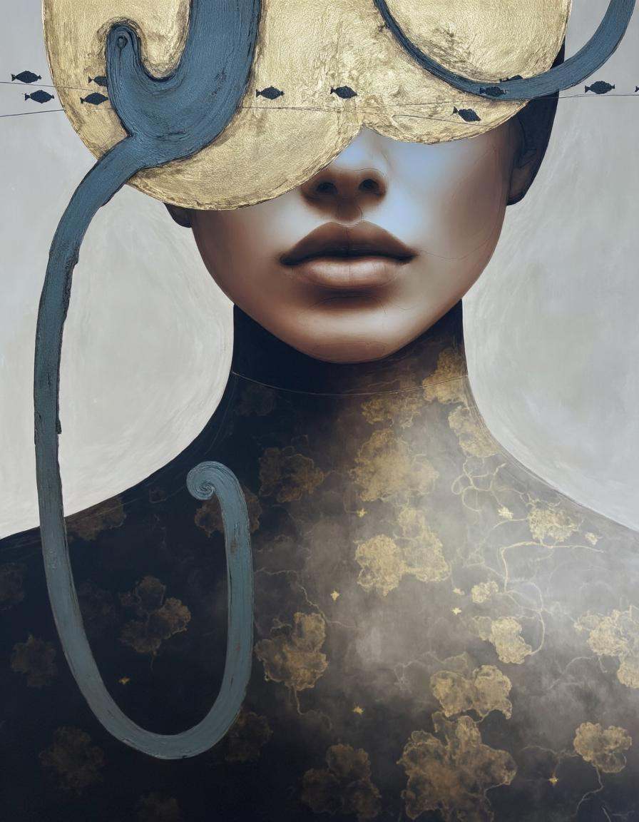 Chris Luha Art. The image is a digital painting with a surreal,  abstract style. It features a close-up of a face and tors...