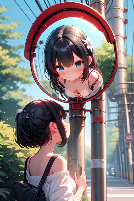 ((convex mirror on utility pole)),  1girl,  1other on Tensor.Art