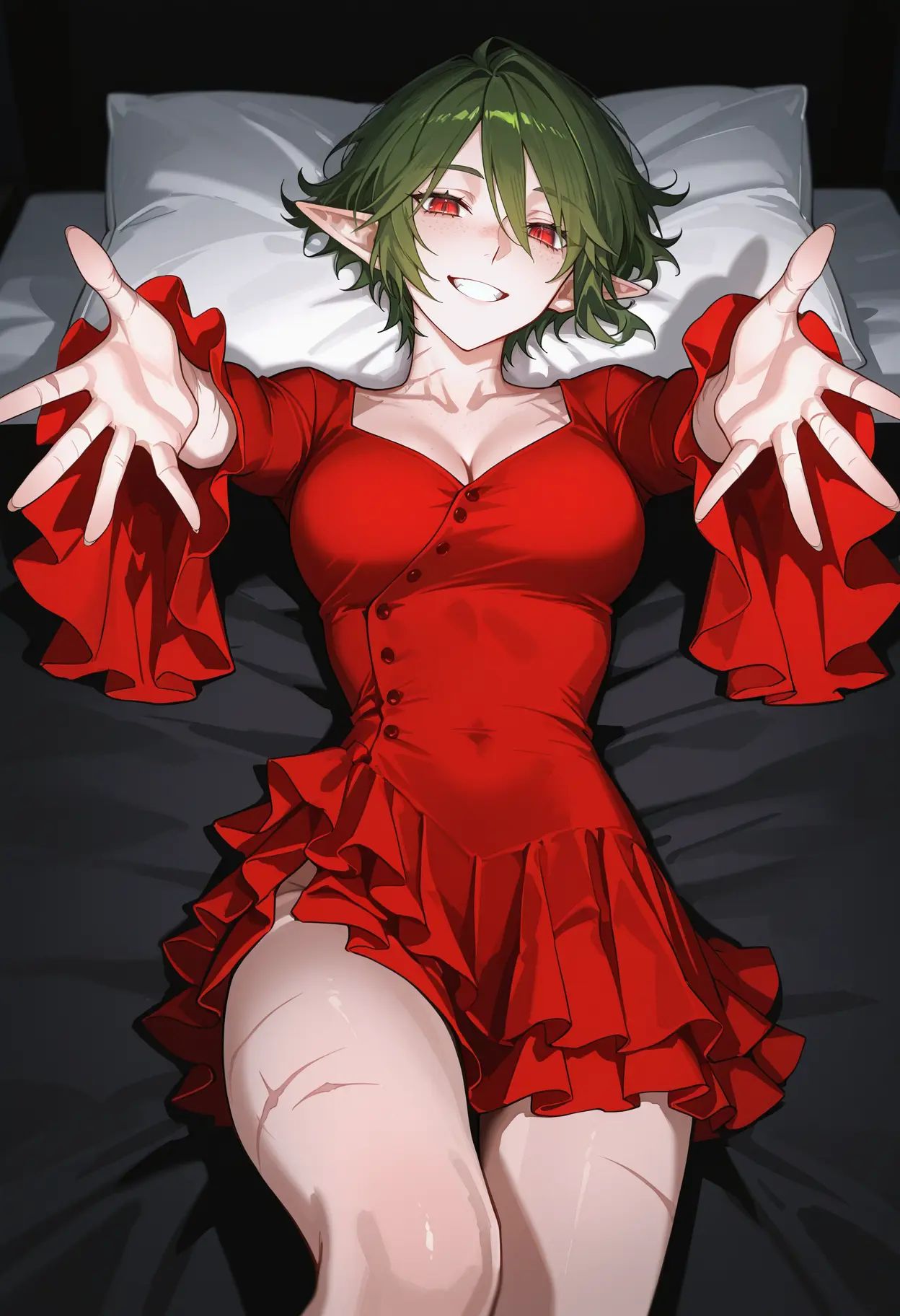 solo,  1girl,  green hair on Tensor.Art