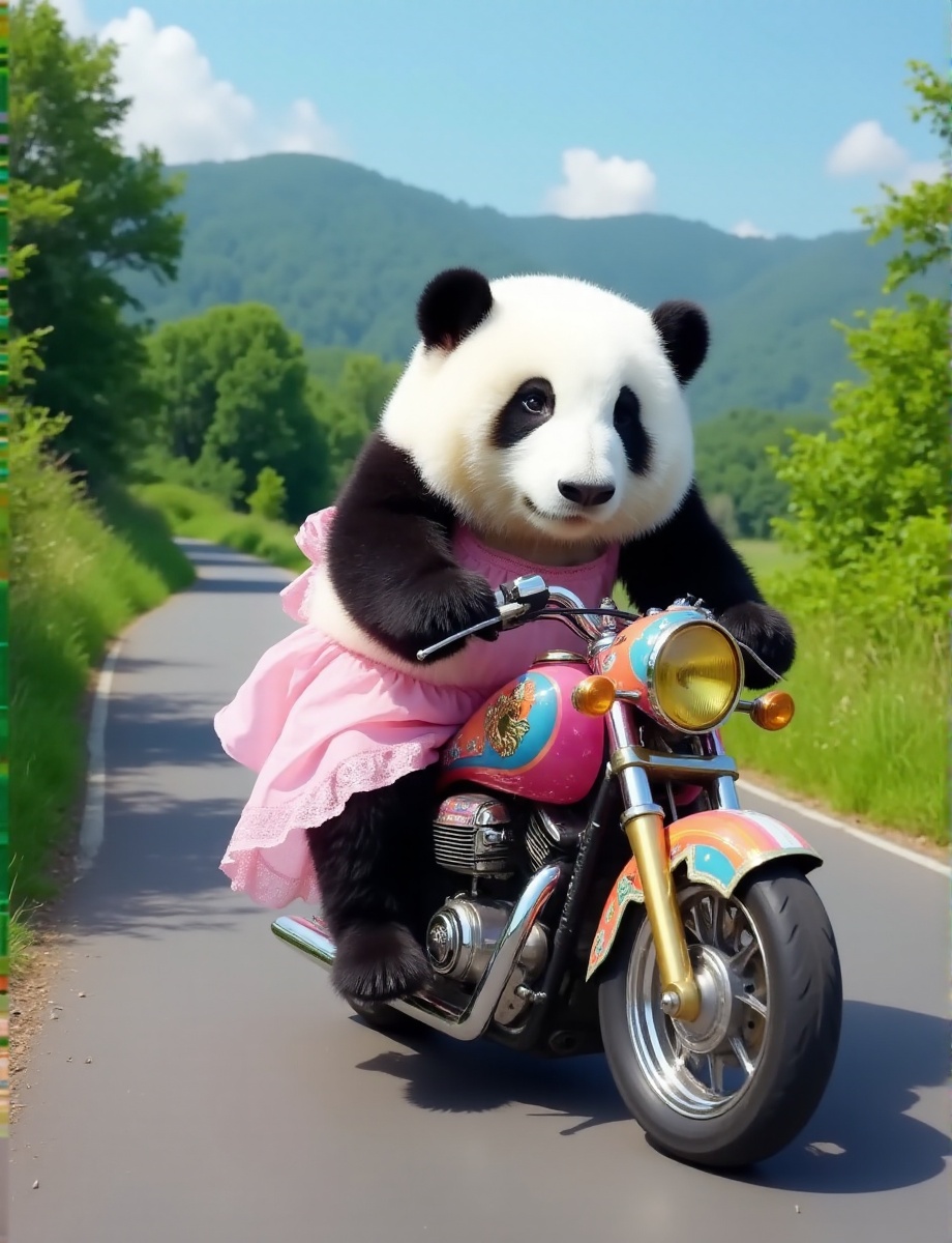 This high-resolution photograph captures a charming panda named Huahua,  depicted with her distinctive black and white fur...
