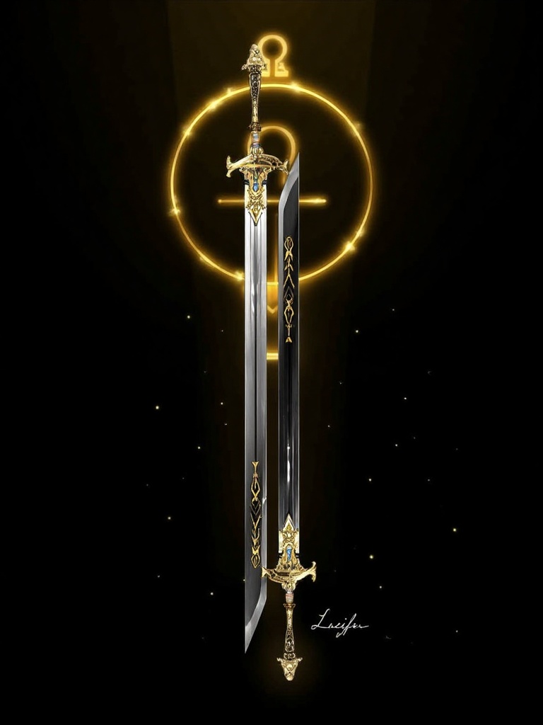 This digital artwork by DeviantArt user Link321 features two gleaming,  ornate swords with intricate gold accents and a my...