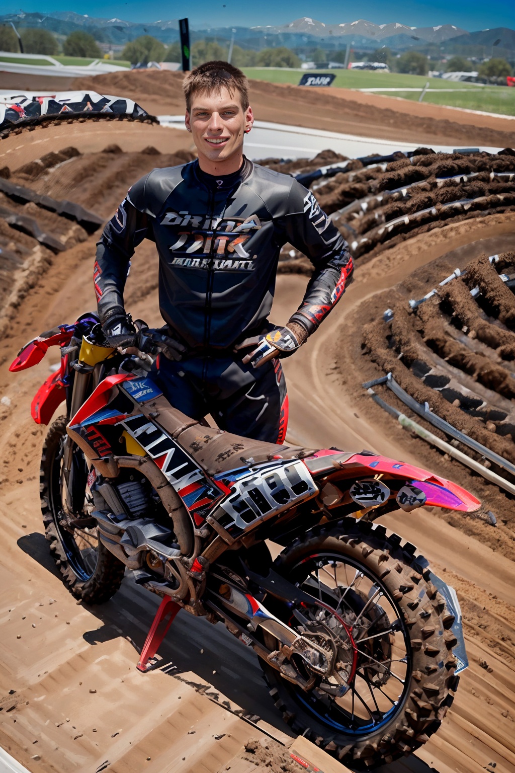 motocross racetrack,  standing beside ,  (MalikDelgaty) on Tensor.Art