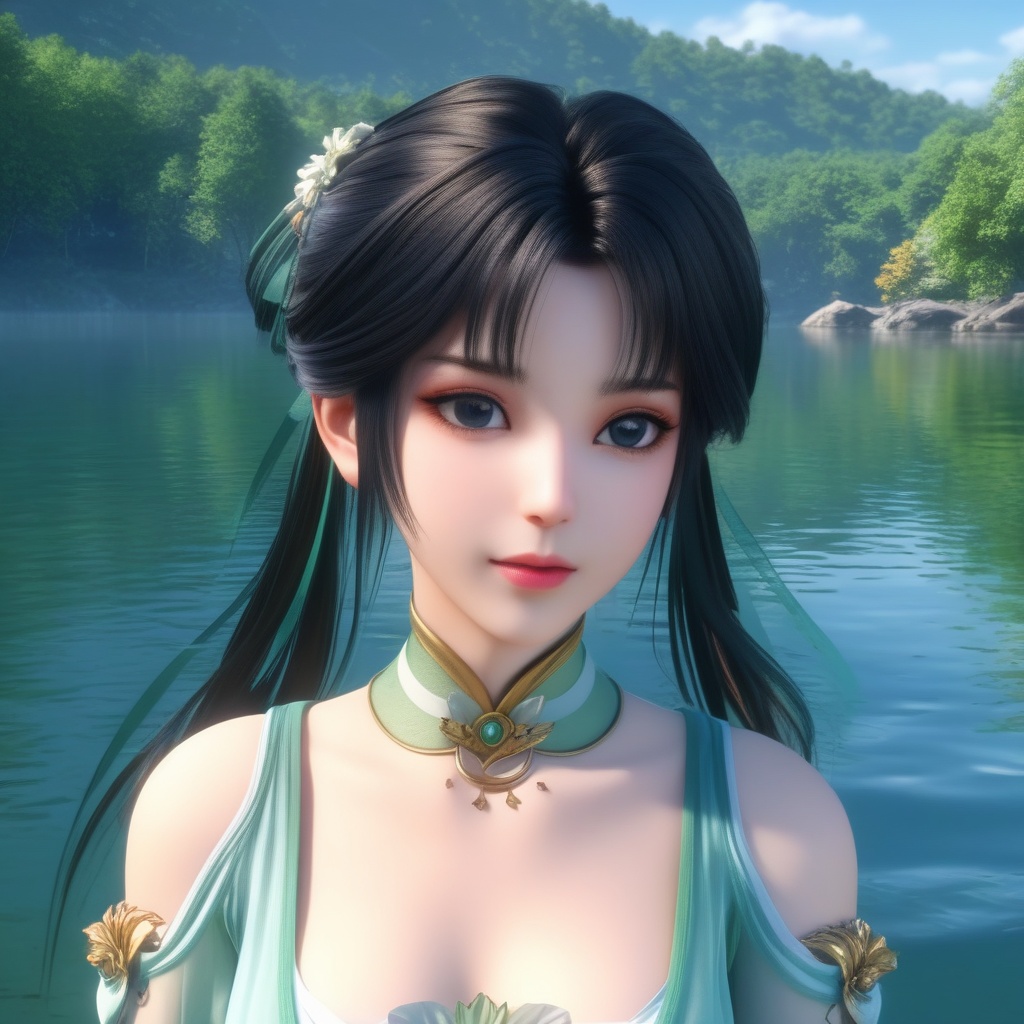 <lora:834-DA-XL-诛仙-碧瑶:0.8>, (,1girl, ,best quality, ),,  ,ultra detailed 8k cg,   ,masterpiece, (( , )) , lake,upper body,   (cleavage),,  (),