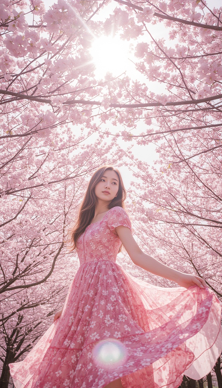 A romantic and picturesque scene,  captured with the vibrant,  saturated colors of a high-quality modern lens. A young wom...