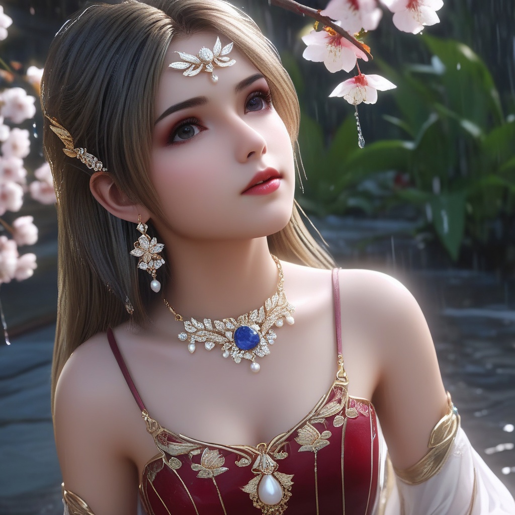 <lora:837-DA-XL-斗罗大陆-千仞雪-幼年:0.8>, (,1girl, ,best quality, ),, ,ultra detailed 8k cg,            cinematic lighting, cinematic bloom, (( , )),,  , unreal, science fiction,  luxury, jewelry, diamond, pearl, gem, sapphire, ruby, emerald, intricate detail, delicate pattern, charming, alluring, seductive, erotic, enchanting, hair ornament, necklace, earrings, bracelet, armlet,halo,masterpiece, (( , )),, realistic,science fiction,mole, ,cherry blossoms,(((, , ultra high res, (photorealistic:1.4), raw photo, 1girl, , rain, sweat, ,wet, )))(( , ))   (cleavage),lying,