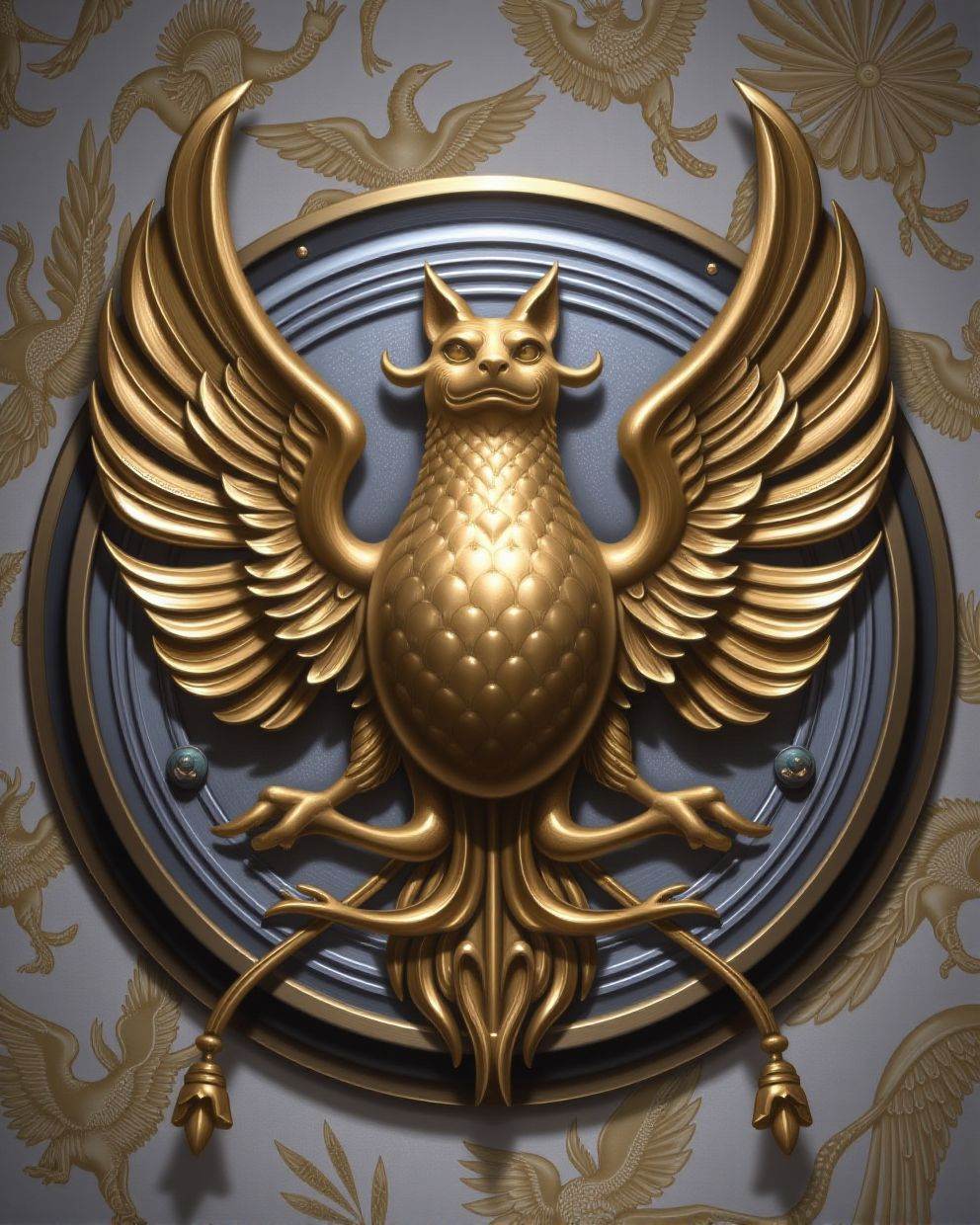 The iconic Goldcrest, a sleek silver and gold emblem that stands proudly on the wall of an art gallery. Its intricate design features a stunning display of technology, with bold lines and vibrant colors that catch the eye. epic fantasy, Digital art, Saturated, Classicism Art, <lora:PaintNova:1> adrr-prdnv, artistic, beautiful elegant, very inspirational, extremely rich detail
