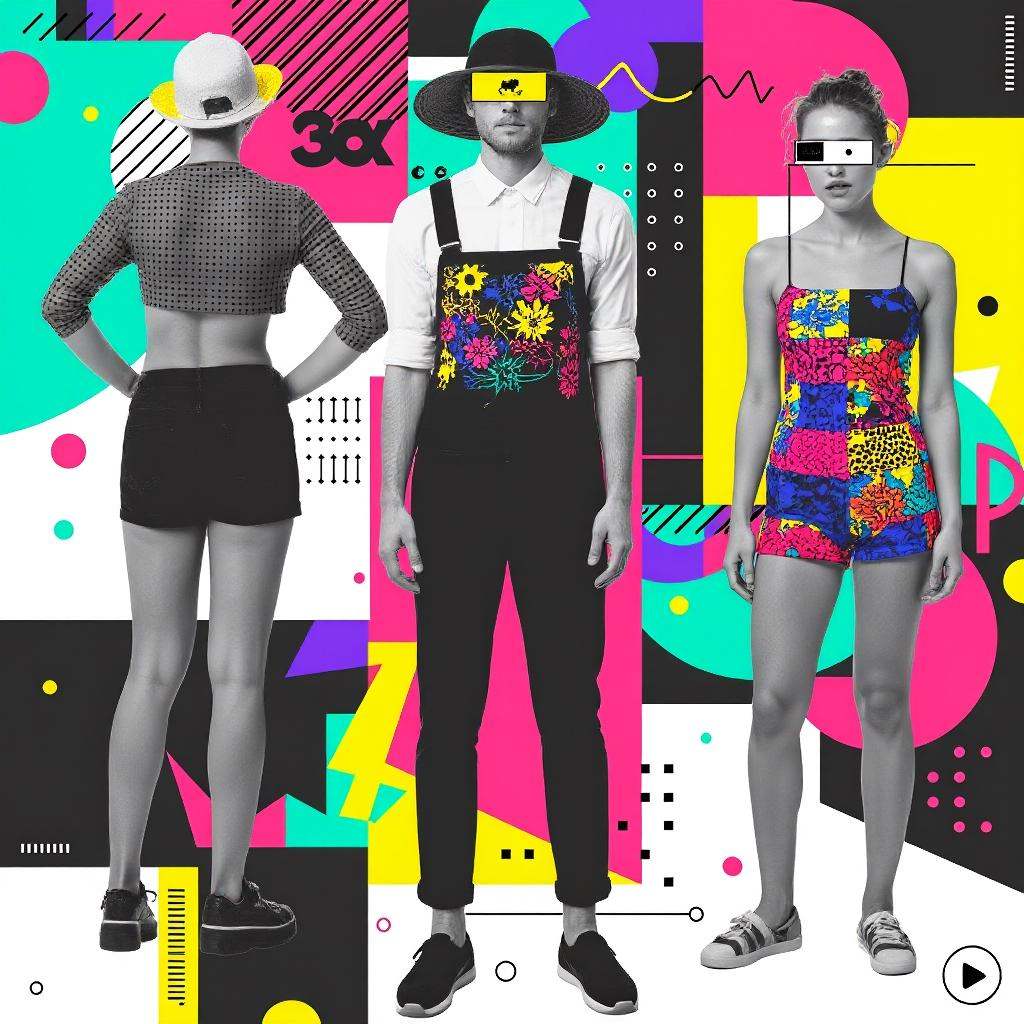A fashion editorial spread,  contemporary collage art style,  featuring models with fragmented bodies made from fabric swa...