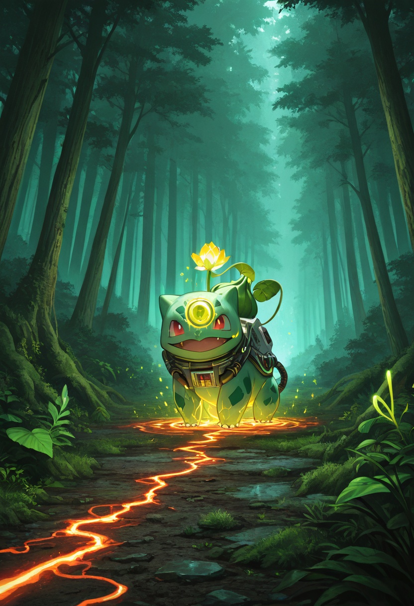 absurdres quality,  moriimee digital painting1bulbasaur,  photosynthesis reactor backpack on Tensor.Art