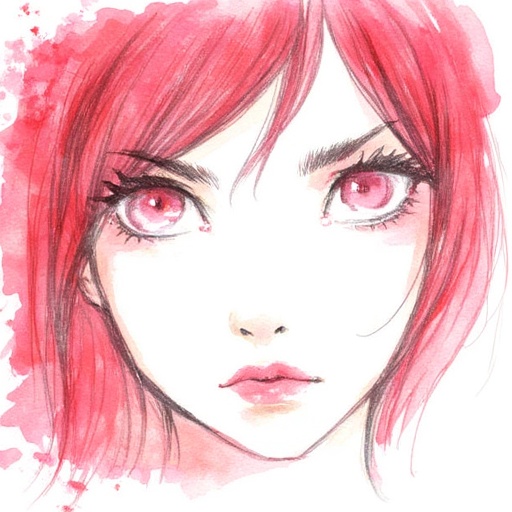 a watercolor painting of a beautiful woman with red eyes by AmeshinINK on Tensor.Art