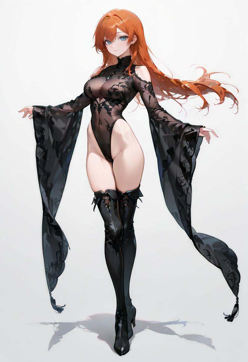 see-through leotard,  wide sleeves,  long sleeves on Tensor.Art