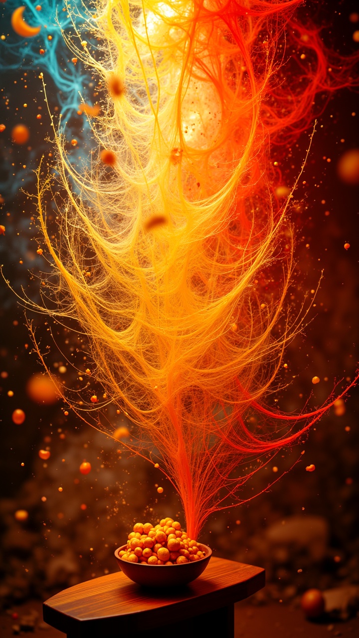 RAW photo,  a vibrant and intricate web of colors fills the screen,  with swirling patterns of orange on Tensor.Art