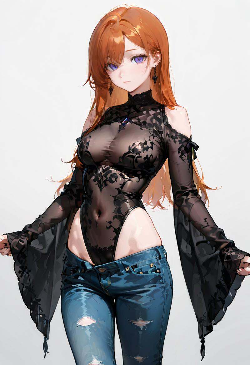 see-through leotard,  wide sleeves,  long sleeves on Tensor.Art