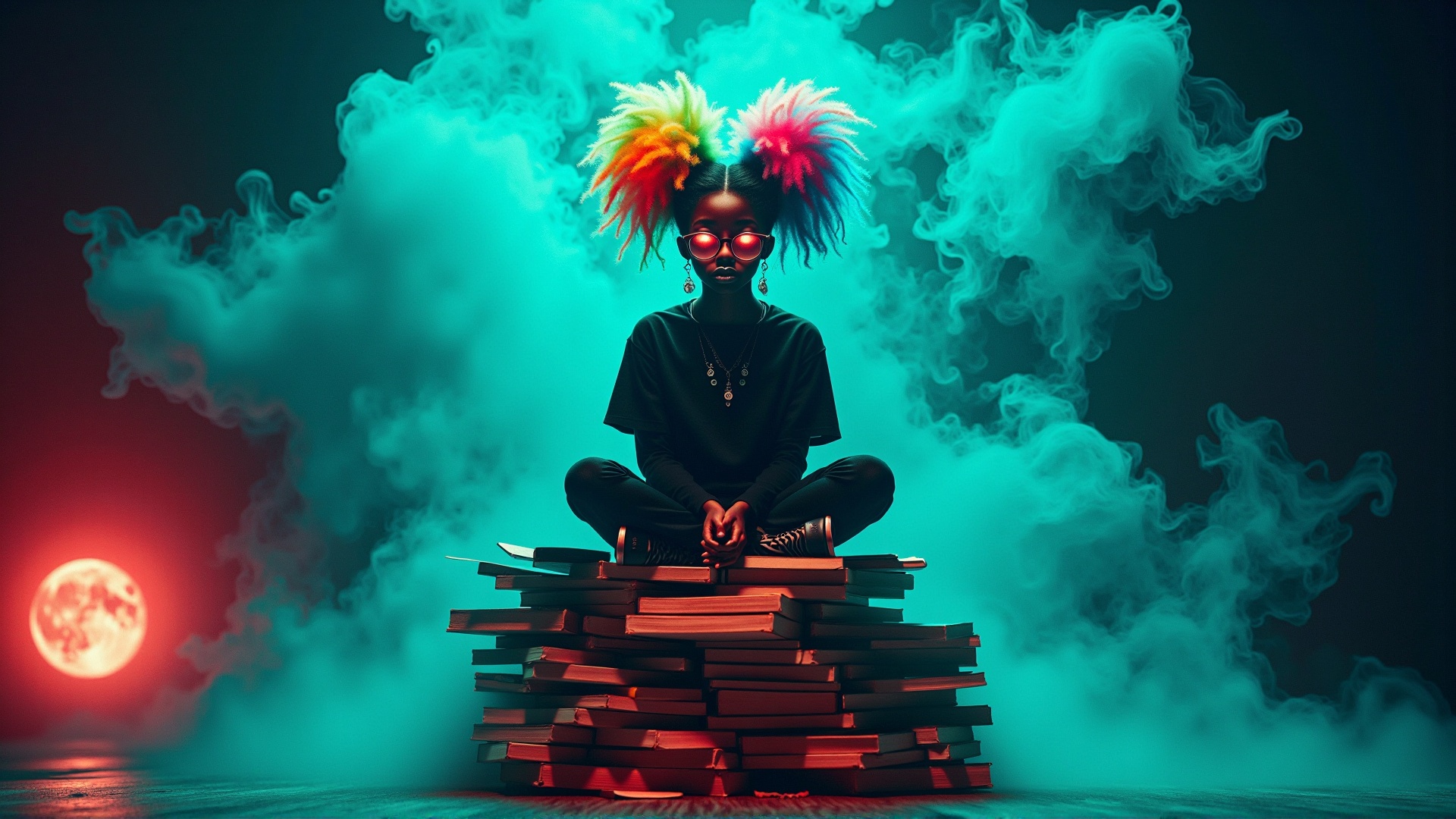 A stunning horror professional photography,  realistic photo of a dark cursed killer dark symmetry!!! a black girl with co...