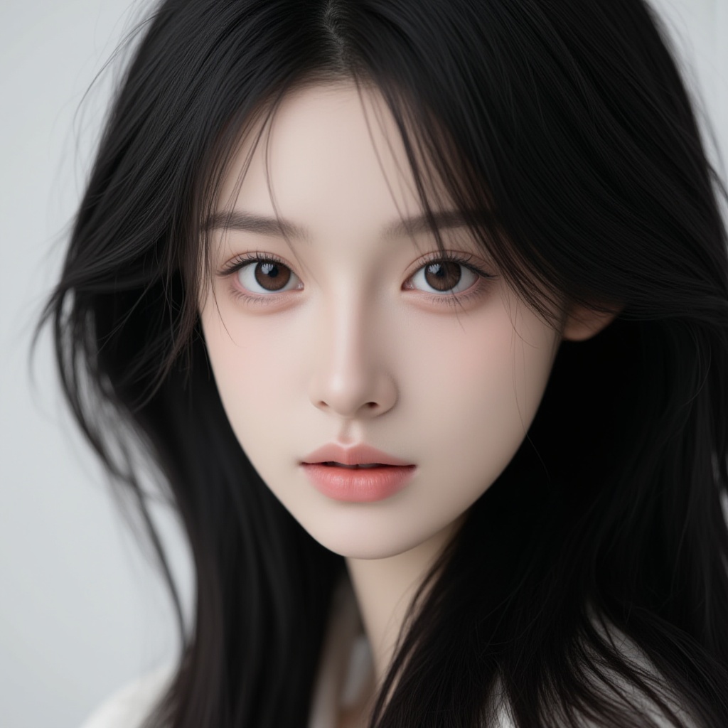 1 girl,1girl,solo,long hair,looking at viewer,black hair,brown eyes,parted lips,lips,portrait,close-up,realistic,