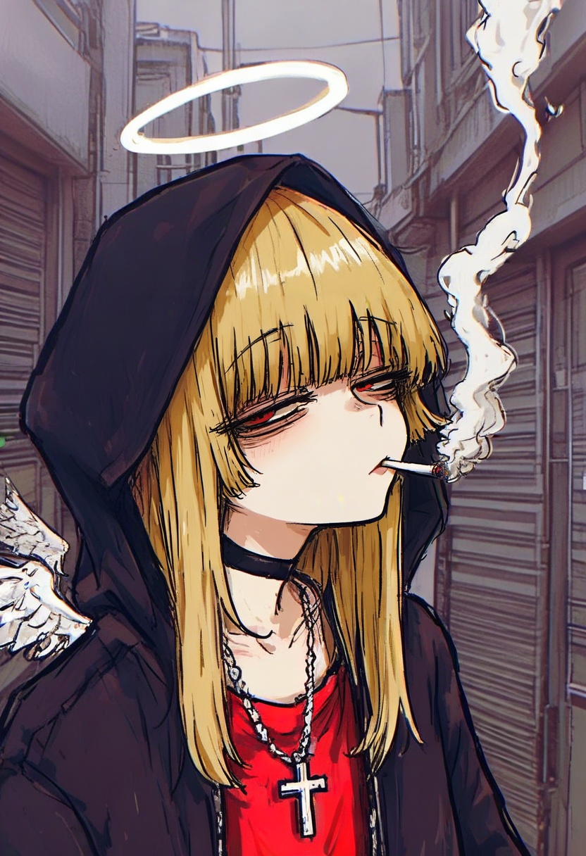 1girl,  hood,  blonde hair on Tensor.Art