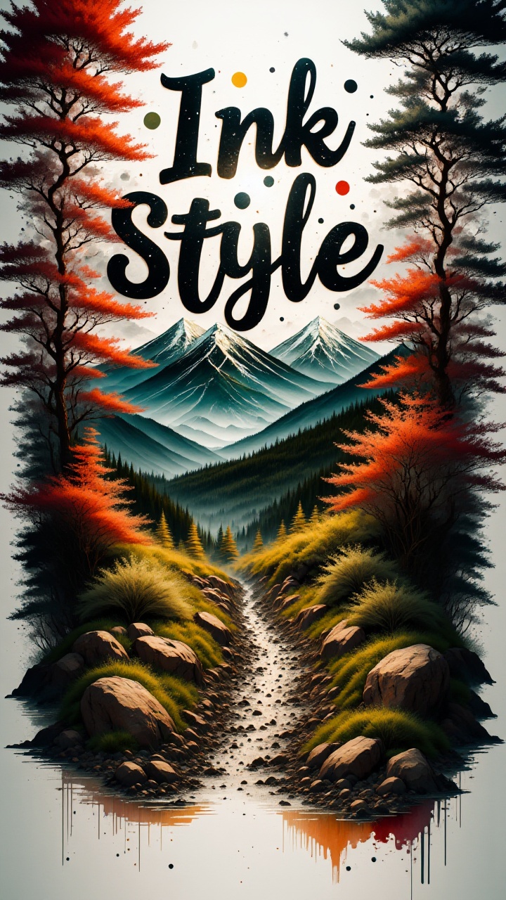 huge Colorfull sign with text:"Ink Style",  Portrait,  intense on Tensor.Art