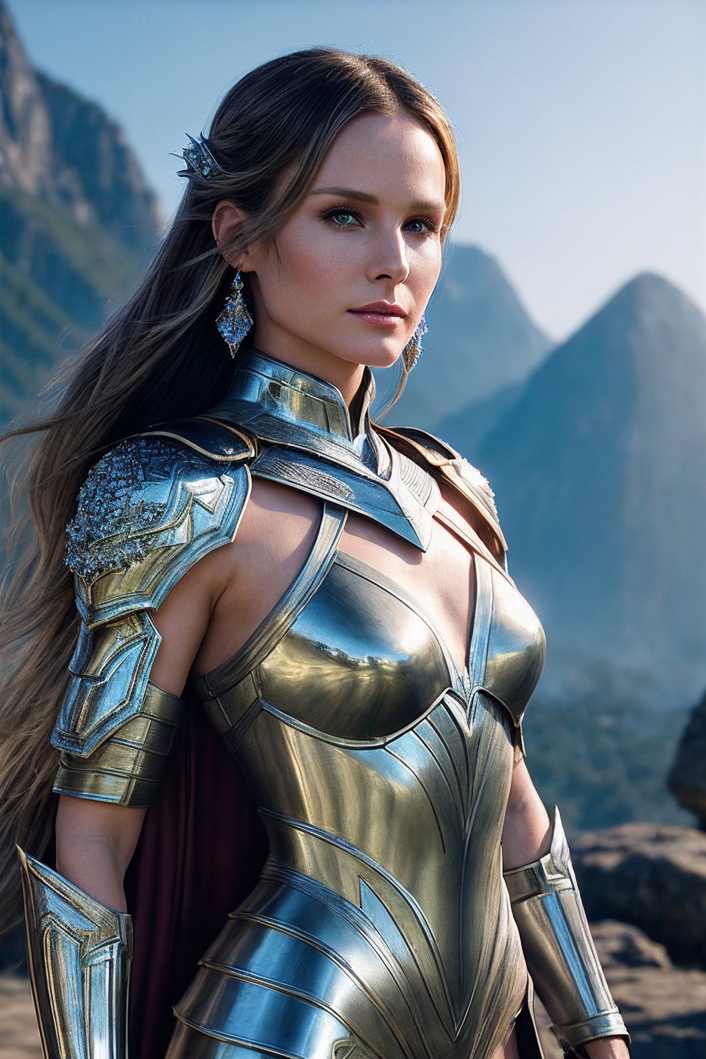 KristenB_SoloTI_v1,  (In a sleek,  armor-inspired outfit featuring metallic accents and a fitted bodysuit on Tensor.Art