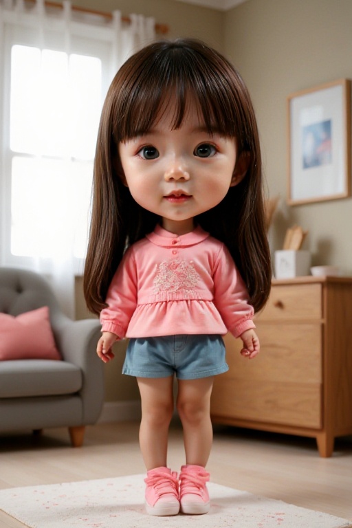 <lora:AgainF1ChibiLora:1>,girl,chibi,full body,indoors,the girl is wearing shirt with the words"Use the flux model"
