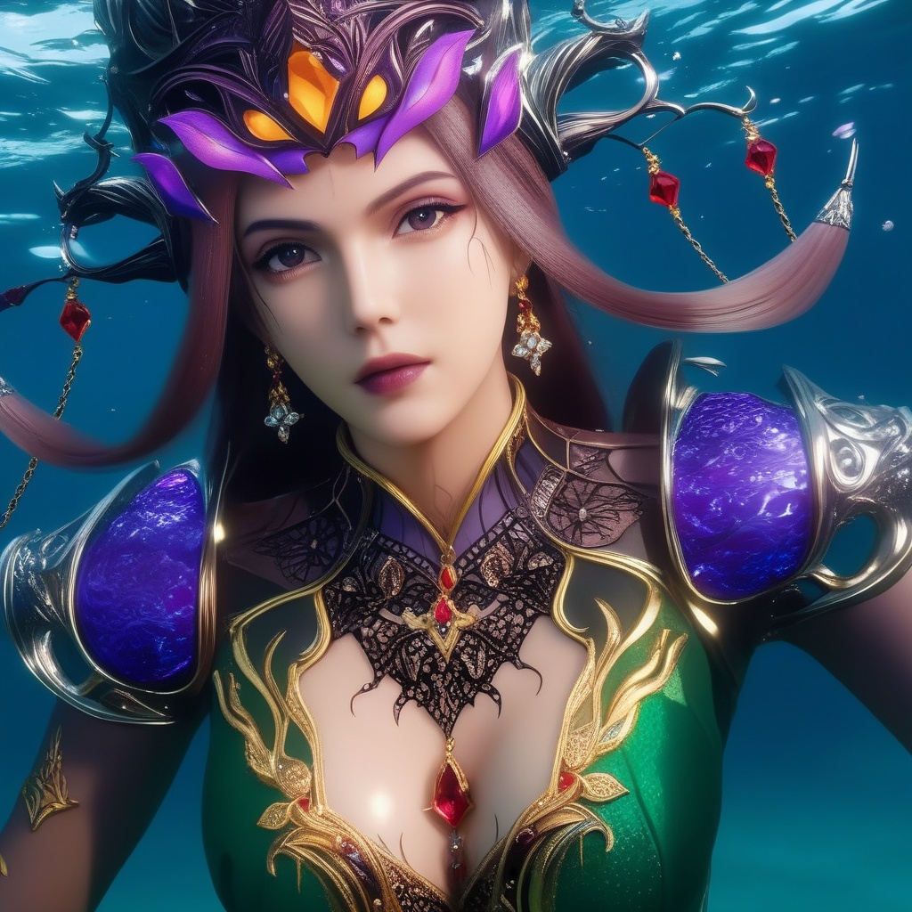 <lora:833-DA-XL-斗罗大陆-比比东-罗刹神:0.8>, (,1girl, ,best quality, ),,masterpiece, ((((, solo,  , ,solo focus, ,underwater, )))) ,ultra realistic 8k cg,   clean, masterpiece,     cinematic lighting, cinematic bloom,  (( , )),, , unreal, science fiction, luxury, jewelry, diamond, gold, pearl, gem, sapphire, ruby, emerald, intricate detail, delicate pattern, charming, alluring, seductive, erotic，(sit), , enchanting, hair ornament, necklace, earrings, bracelet, armlet,,(cleavage),,