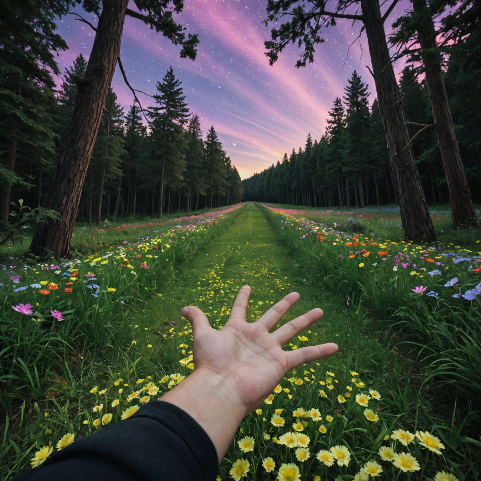 POV: A first-person perspective of a human explorer in a sleek white spacesuit,  their gloved hand reaching out to touch t...