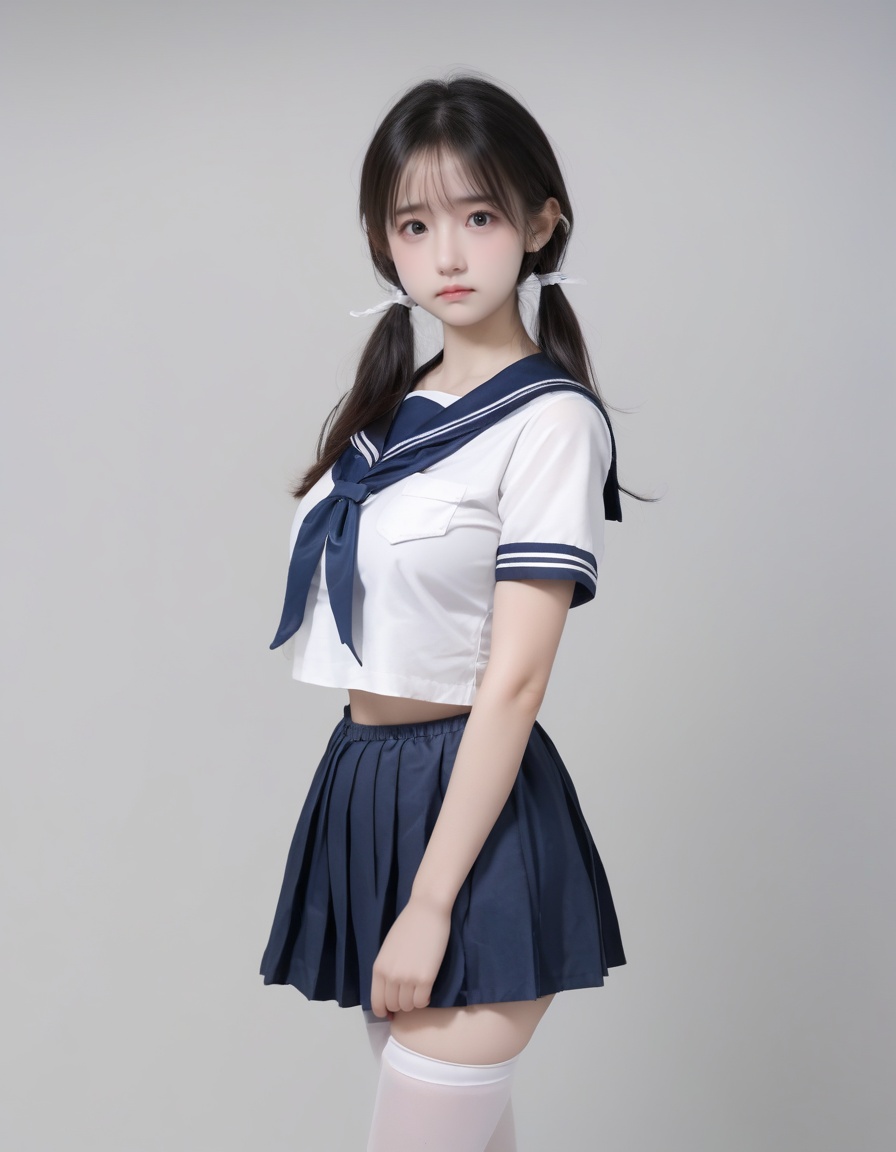 score_9,score_8_up,score_7_up,source_real,rating_explicit BREAK ,cute,beauty,pretty,make up,1girl,looking at viewer,closed mouth,embarrassed,transparent school uniform,see through,big breasts,sailor suit,white legwear,cosplay,,low twintails, <lora:真实系电眼学妹:0.8>,realistic,