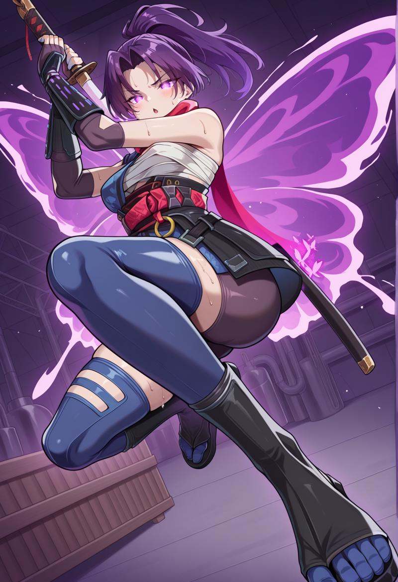 1girl,  high ponytail,  purple hair on Tensor.Art