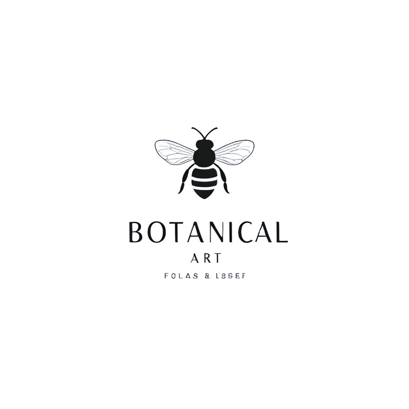 Botanical Art logo,bee and flower illustration,black and white bee,colorful flower,"your name" text,sans serif font,white to gray background,<lora:aki-INs网红图标-000008:0.8>,