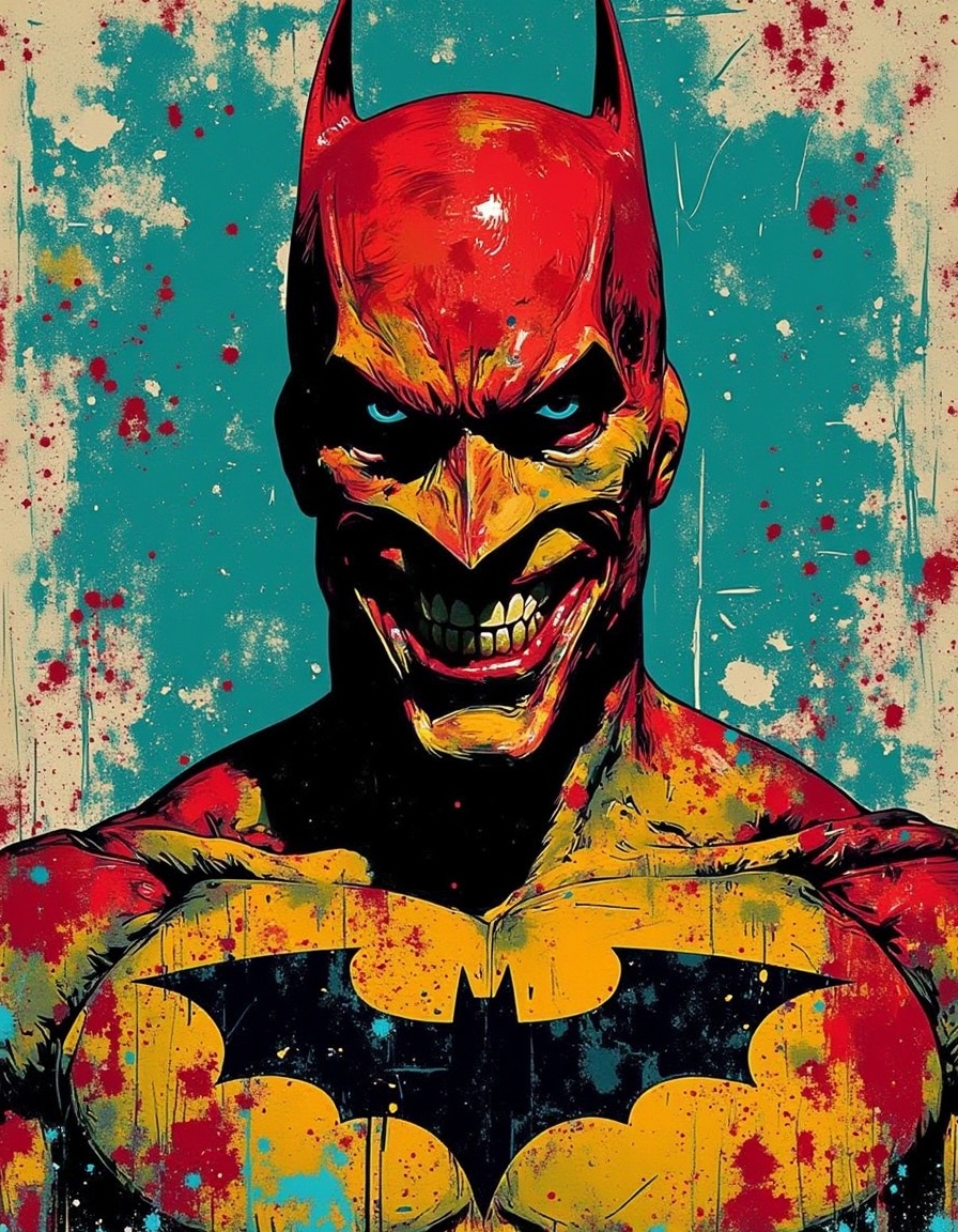 Street-Artji,  The image is an abstract digital art piece that appears to be a portrait of Batman. The background is a mix...