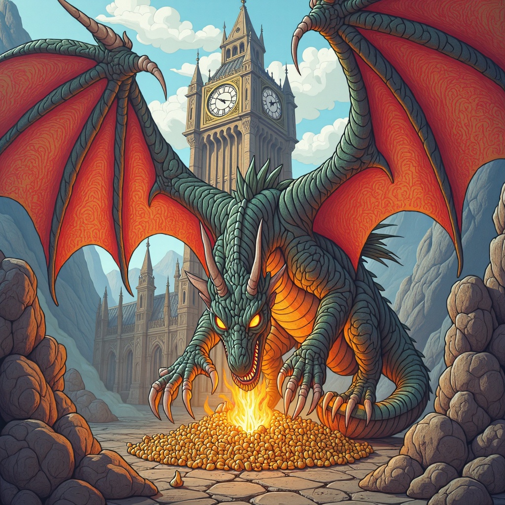 fantasy illustration of an ancient dragon,  massive,  serpentine body on Tensor.Art