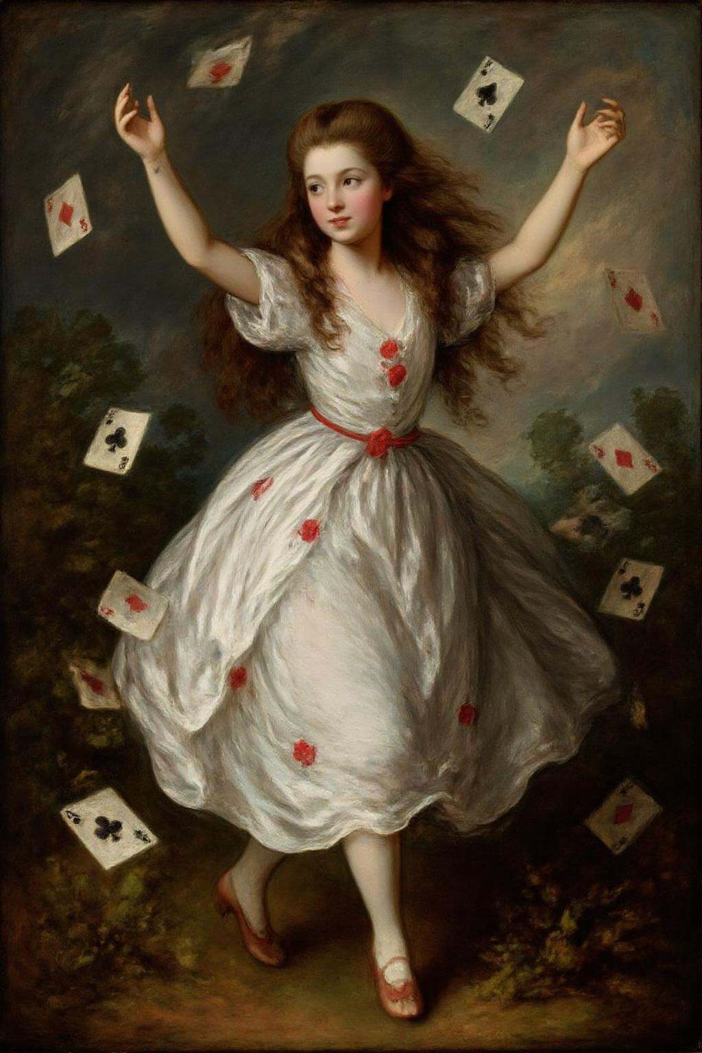 gainsbo1 paintingA scene from "Alice's Adventures in Wonderland." The central figure is a young girl,  Alice,  with long o...