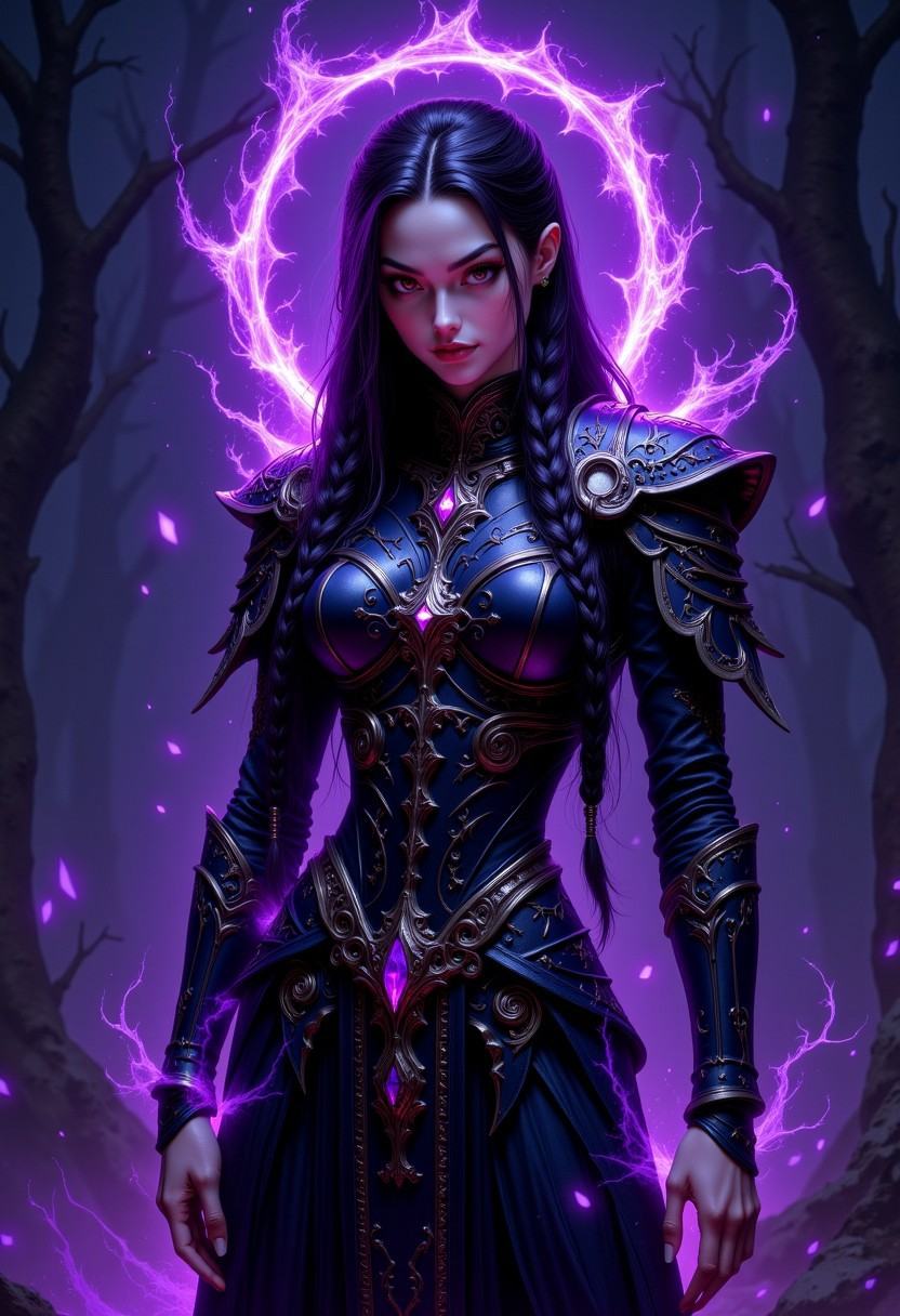 UnfazedfantasiiA mystical woman with a serene expression,  vantablack,  a digital fantasy artwork depicting a fantasy char...
