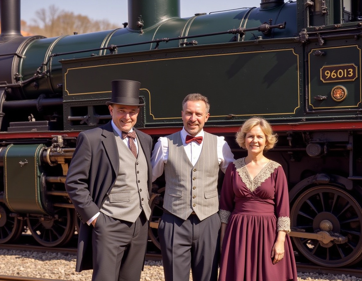 Three adults,  mid-50s to 60s,  pose in front of a large on Tensor.Art