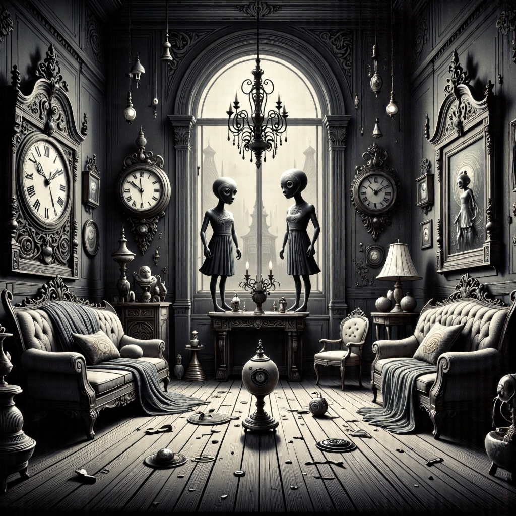 monochrome,  lineart,  darA surrealistic room with grand hall on Tensor.Art