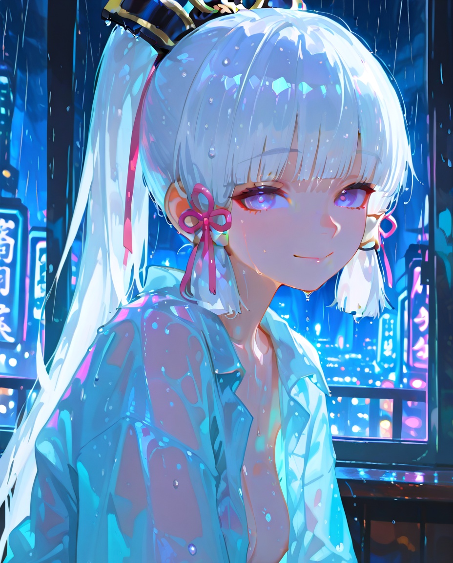 kamisato ayaka \(genshin impact\),  long white hair,  purple eyes on Tensor.Art