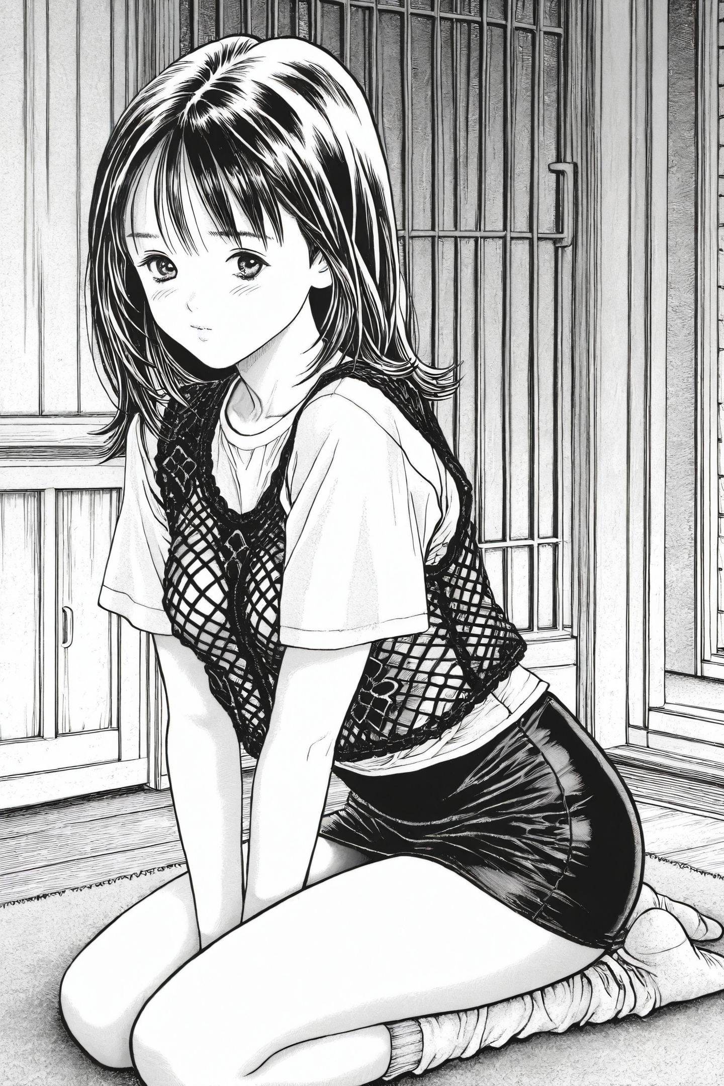 Katsura Masakazu Style,  1girl,  greyscale on Tensor.Art