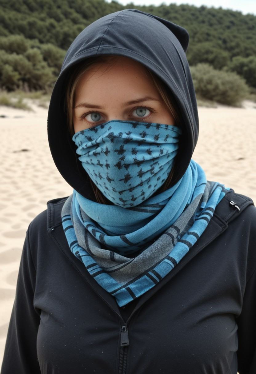 ssc,  a realistic woman wearing a shemagh scarf covered mouth,  blue eyes on Tensor.Art