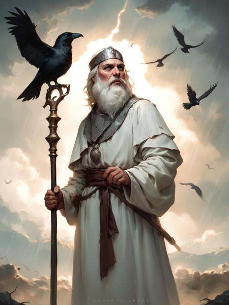 cowboy shot of old slavic wizard,  white hair,  beard on Tensor.Art
